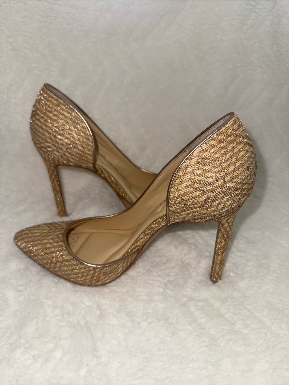Jessica Simpson Gold Woven Pointed-Toe Stiletto Pumps